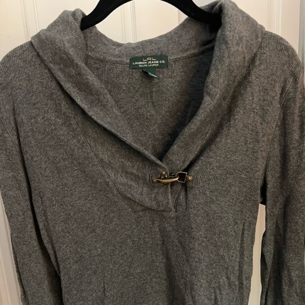 LRL Lauren Jeans Co. Long Sleeved Buckle Detail Grey Shirt Size Medium